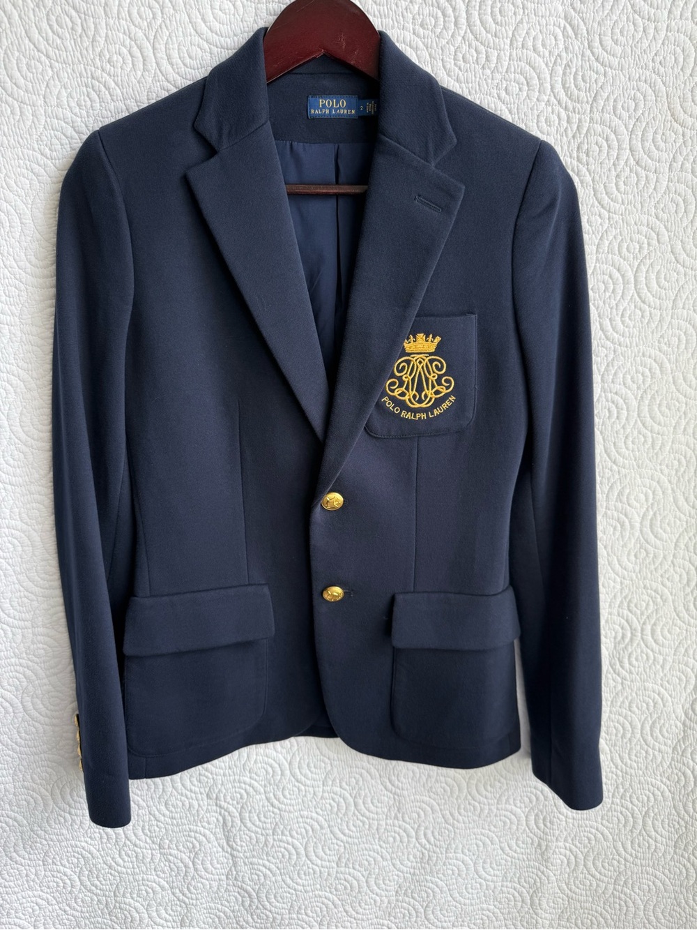 Ralph Lauren Womens Bullion Jacquard Blazer Size 2 Avitar Navy Blue Preppy Busin - Picture 2 of 14